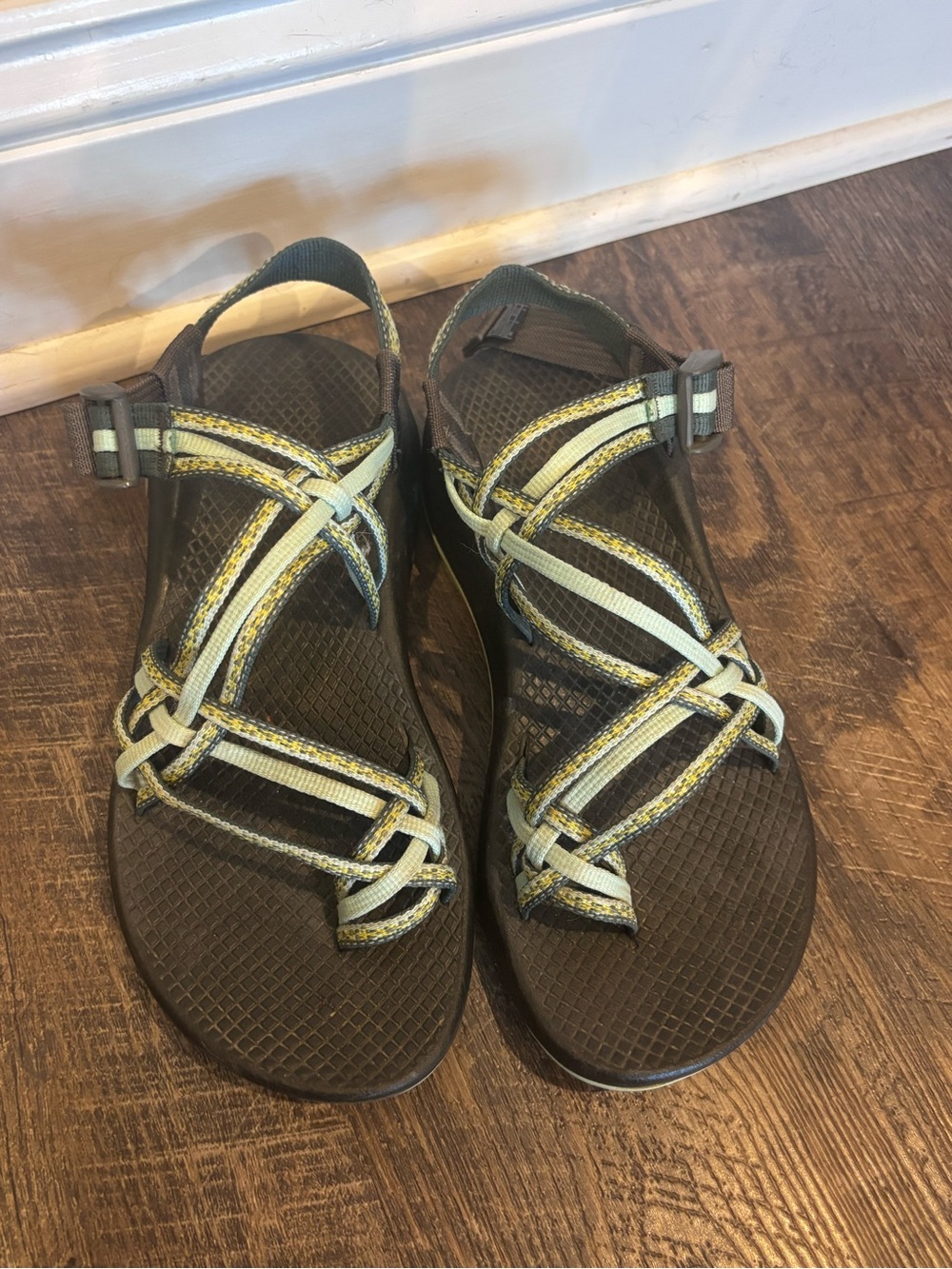 Women's Brown Outdoor Strappy Sandals with Green Accents